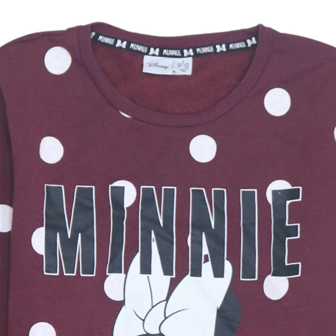 Disney Women Burgundy Minnie Mouse Polka Dot Pullover Sweatshirt Size S