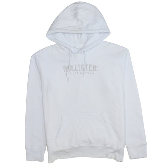 Hollister Mens White Pullover Hoodie Size S Logo Fleece Sweatshirt