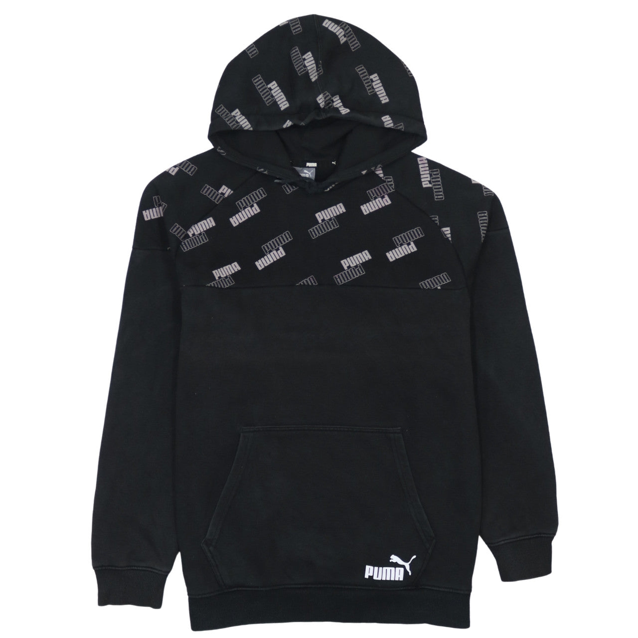Puma Men's Black Small Pullover Hoodie with Logo Print