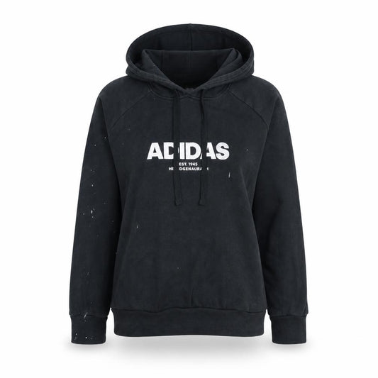 Adidas Women's Black Pullover Hoodie L Logo Print Cotton Blend