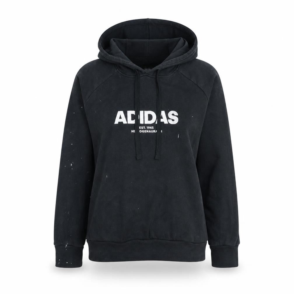 Adidas Women's Black Pullover Hoodie L Logo Print Cotton Blend