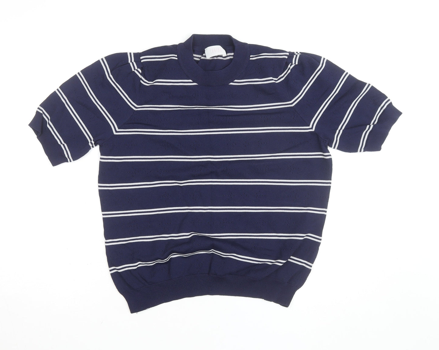 Savida Women Blue Striped Knit Short Sleeve Crew Neck Top Size 16
