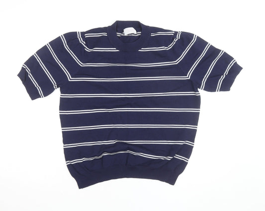 Savida Women Blue Striped Knit Short Sleeve Crew Neck Top Size 16