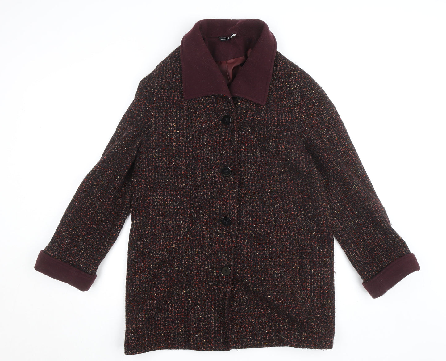 St Michael Women's Brown Wool Blend Tweed Coat Size 10 Classic Mid-Length