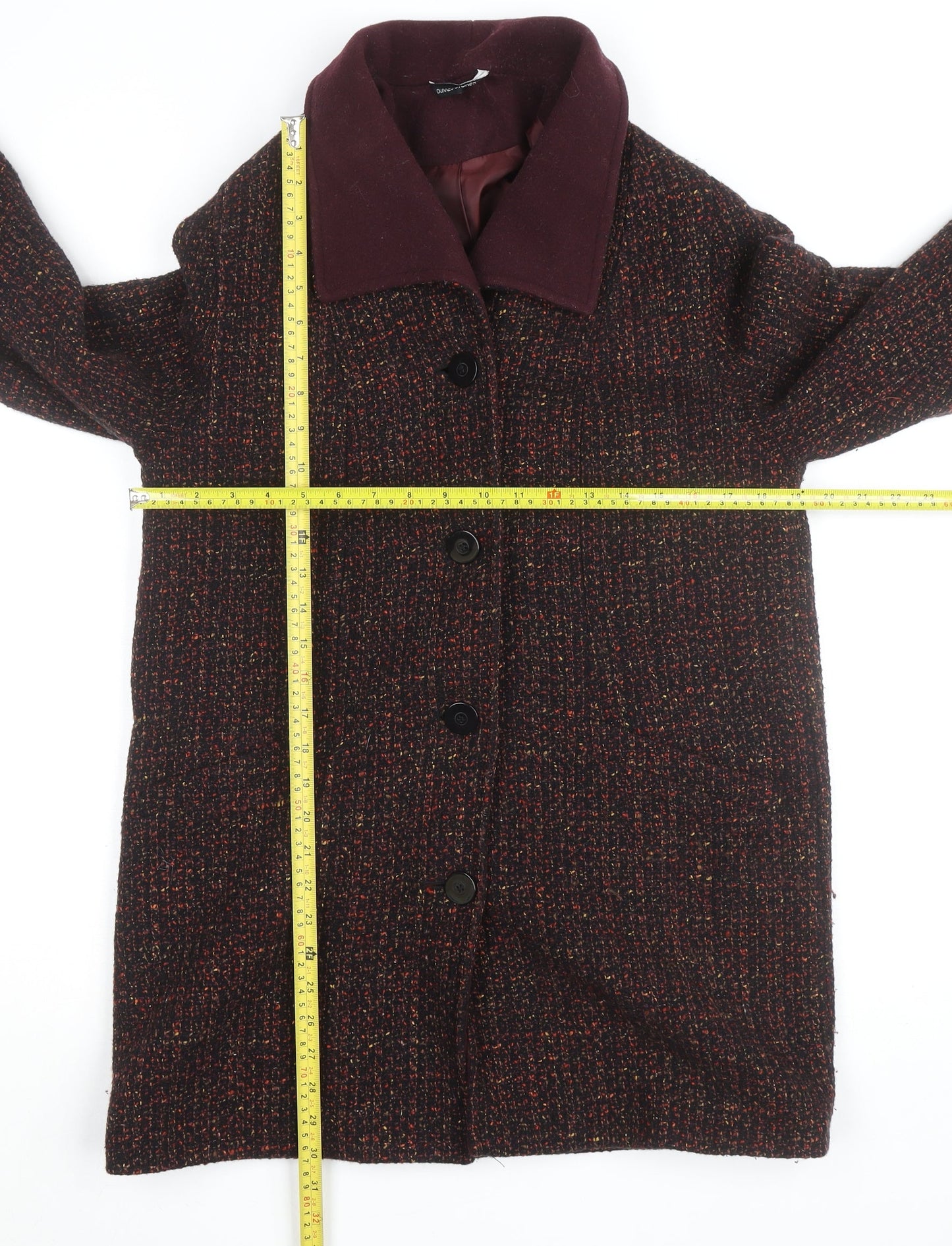 St Michael Women's Brown Wool Blend Tweed Coat Size 10 Classic Mid-Length