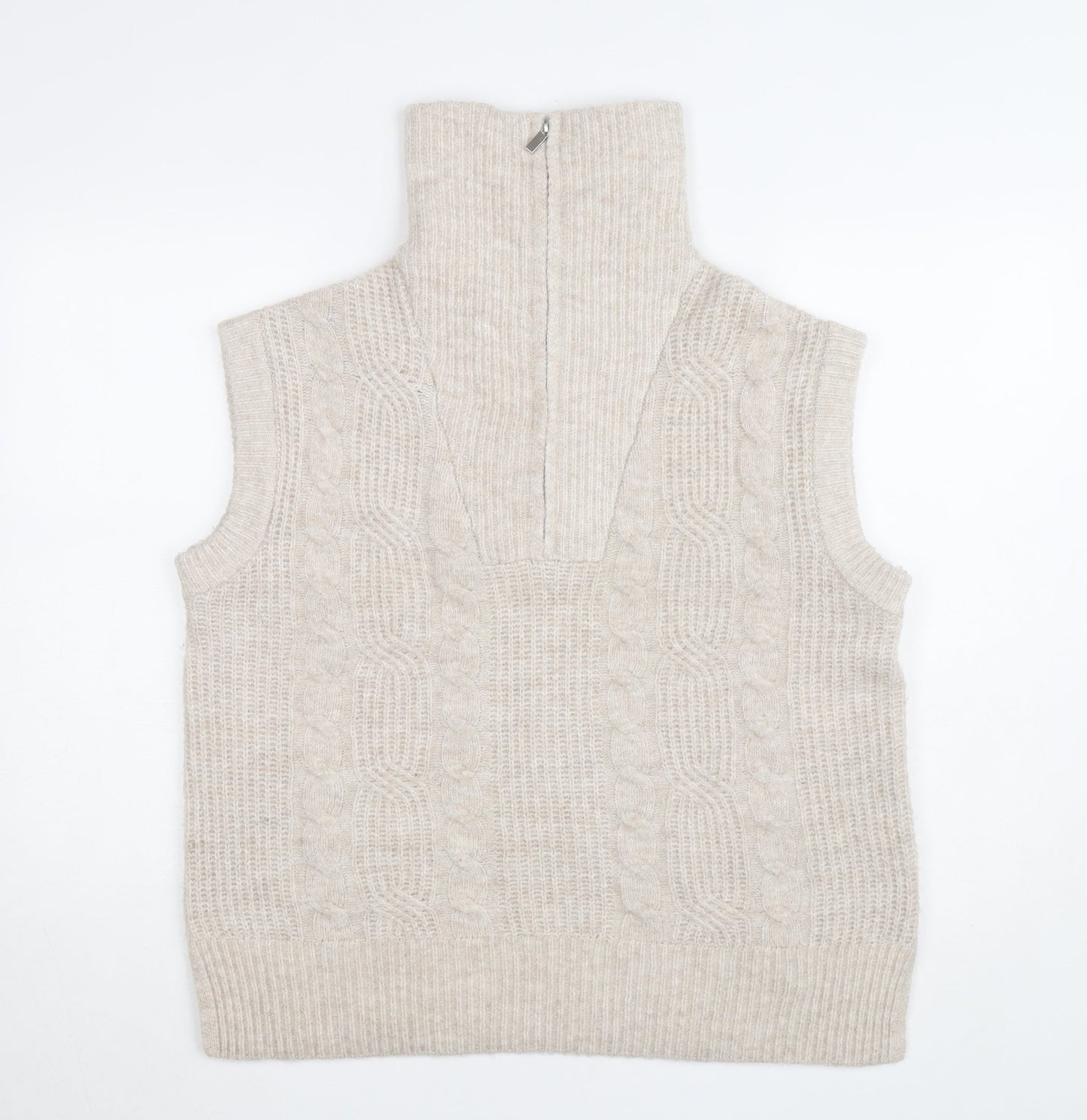 Dunnes Women's Beige Cable-Knit High Neck Sleeveless Vest M