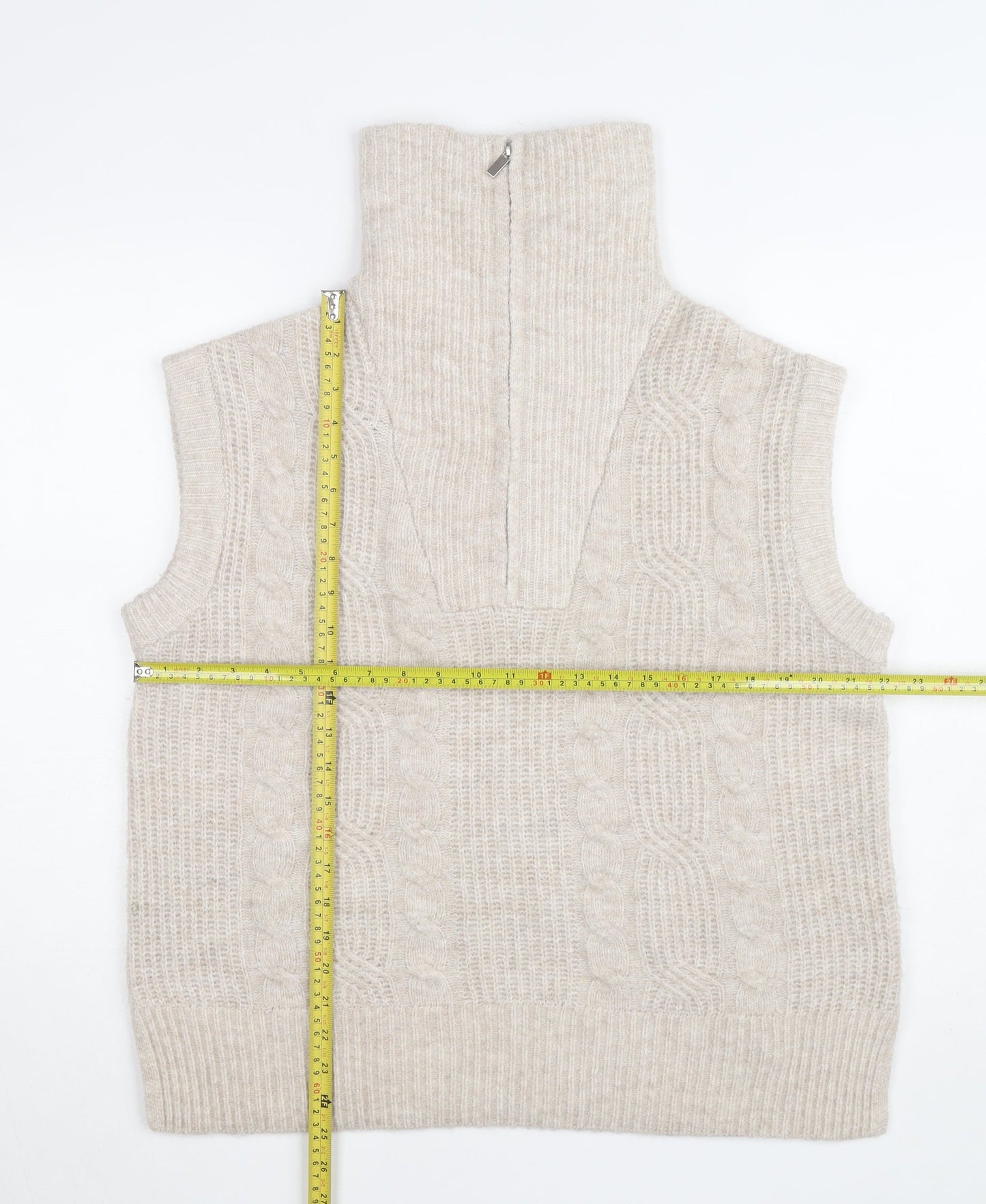 Dunnes Women's Beige Cable-Knit High Neck Sleeveless Vest M