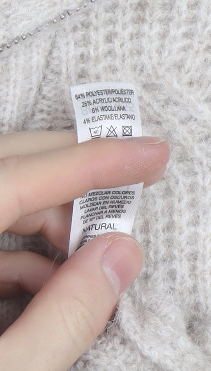 Dunnes Women's Beige Cable-Knit High Neck Sleeveless Vest M
