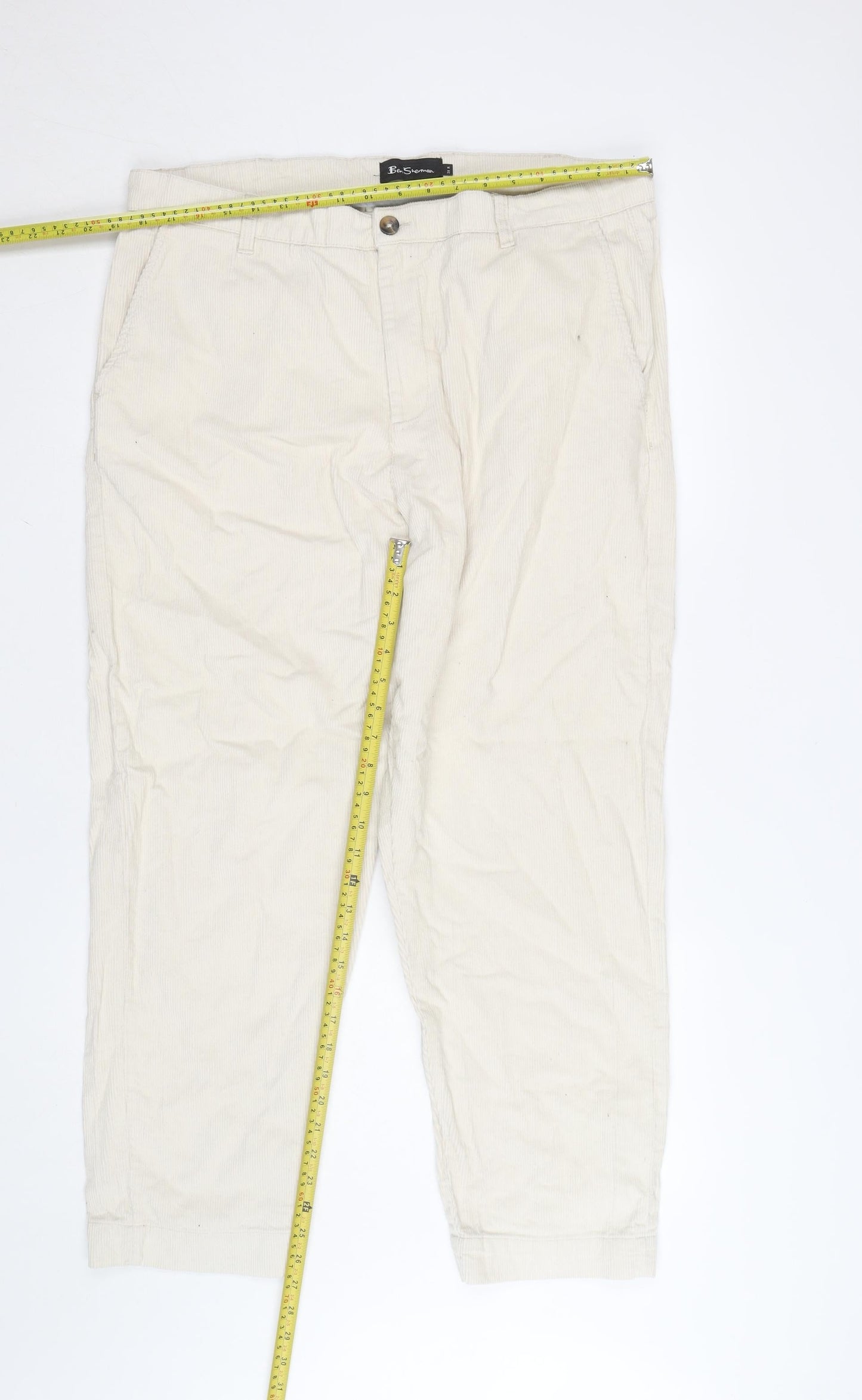 Ben Sherman Men's Beige Corduroy Chino Trousers Size 38R