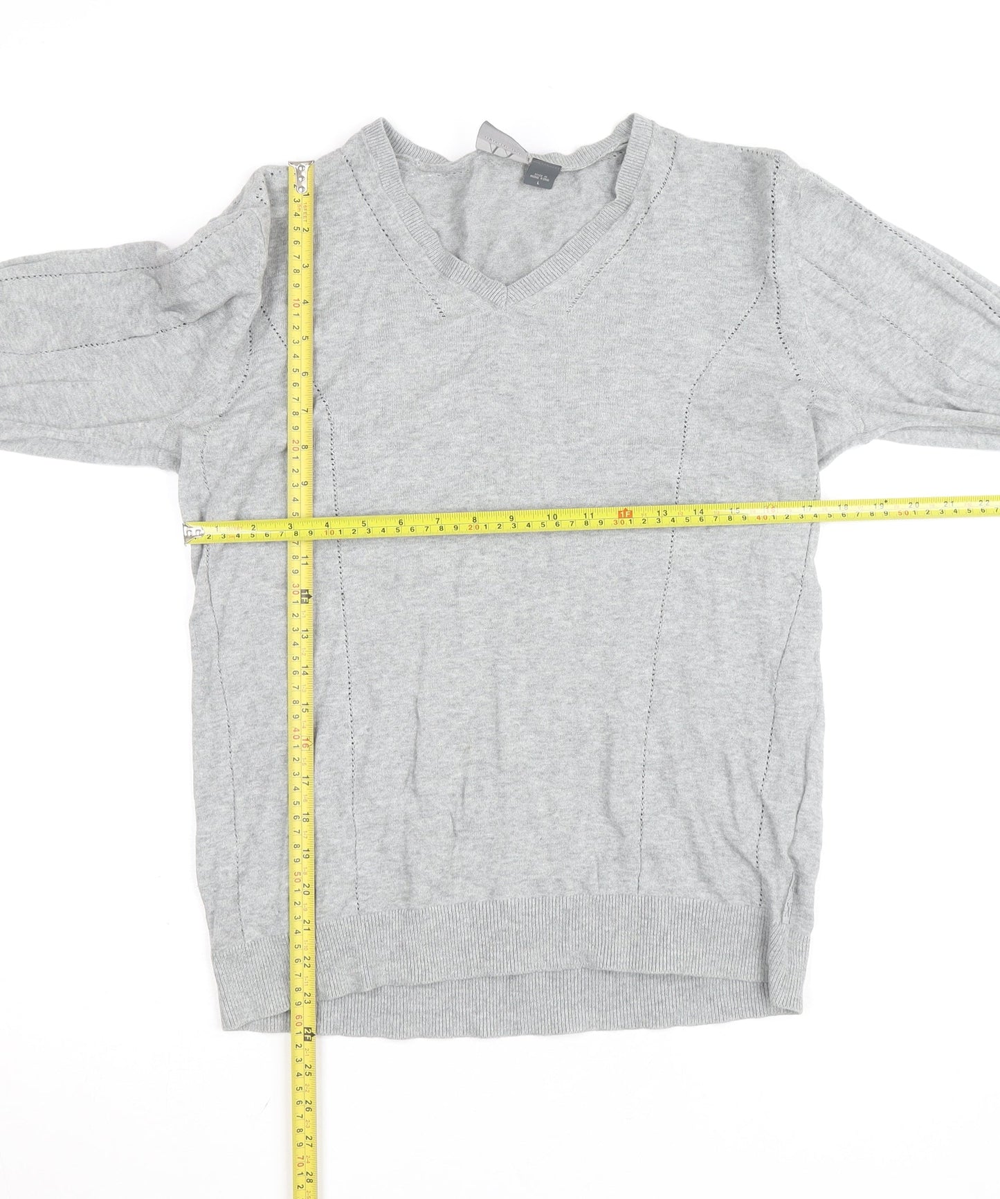 Armani Exchange Men's Grey V-Neck Cotton Blend Jumper Size L
