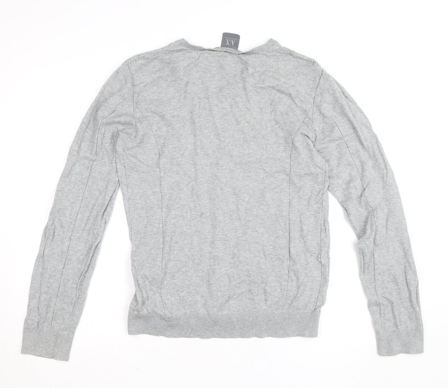 Armani Exchange Men's Grey V-Neck Cotton Blend Jumper Size L