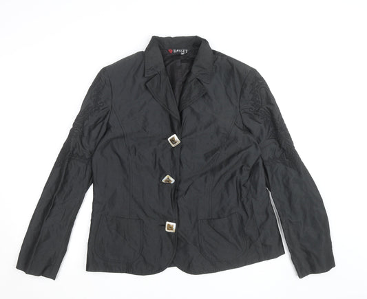 Basset Women's Black Collared Long Sleeve Button Blouse Size 16
