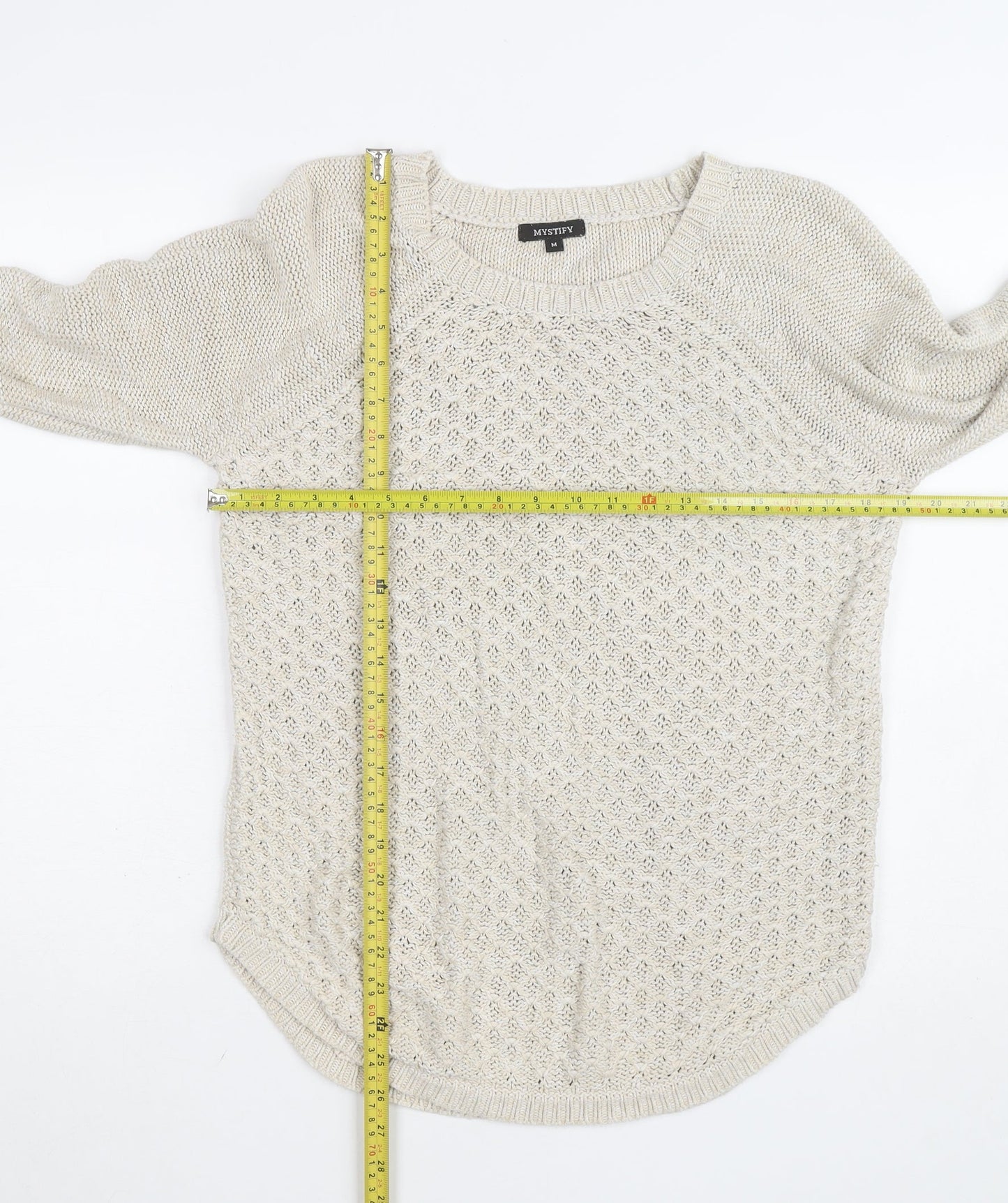 Mystify Womens Beige Knit Pullover Jumper Medium 100% Cotton