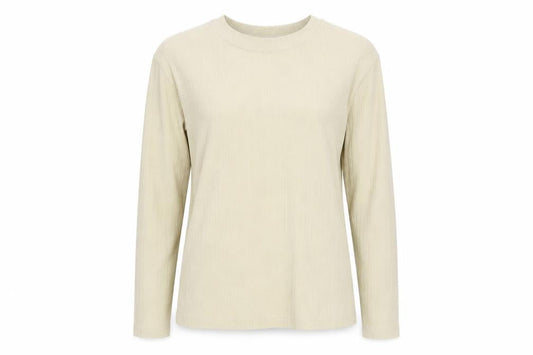 SAND BASIC Women's Beige Long Sleeve Ribbed Crew Neck Top Size L