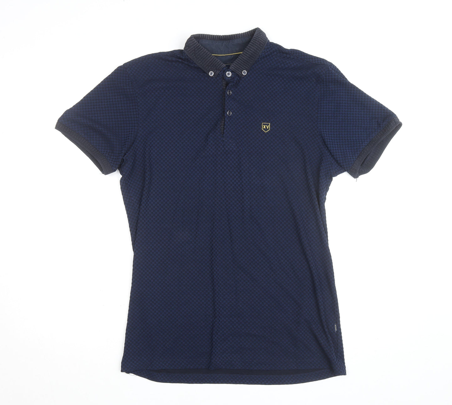 XV Kings Men's Blue Check Polo Shirt Size L Button Collar
