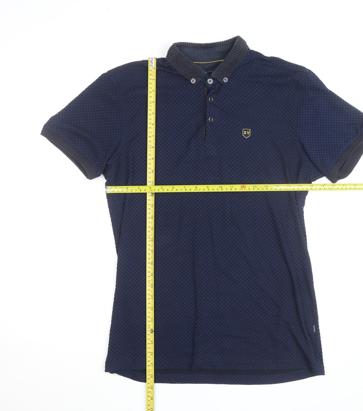 XV Kings Men's Blue Check Polo Shirt Size L Button Collar