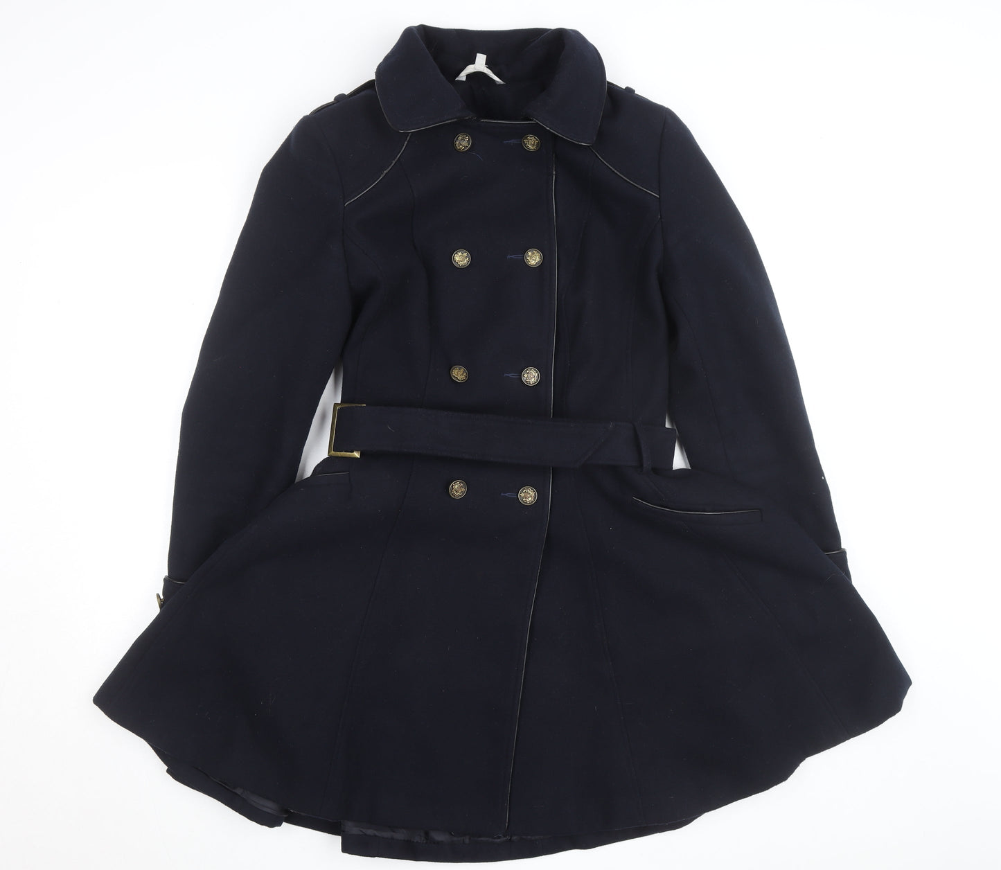 Reger by Janet Reger Women's Blue Wool Trench Coat M Belted Lined