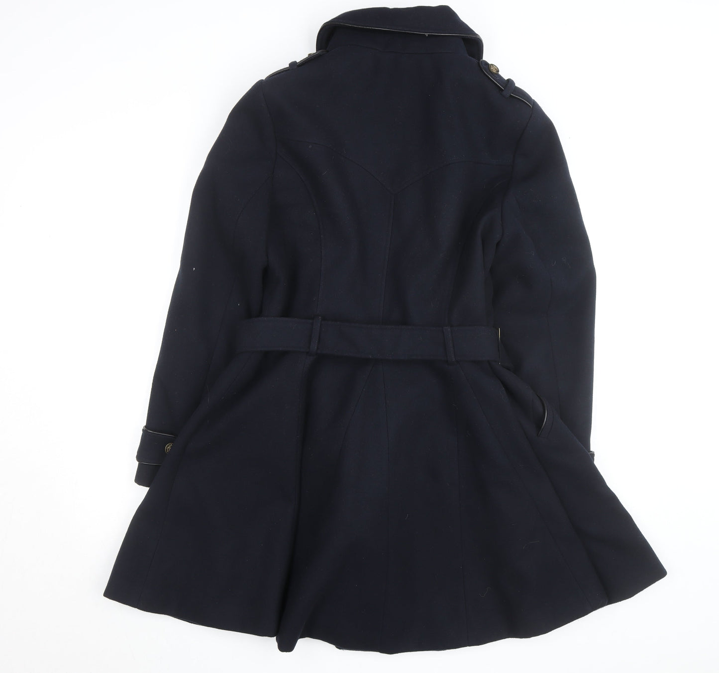 Reger by Janet Reger Women's Blue Wool Trench Coat M Belted Lined