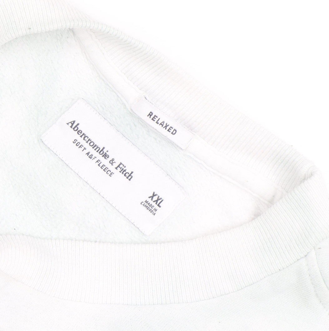 Abercrombie & Fitch Men's White 2XL Relaxed Fleece Pullover Jumper