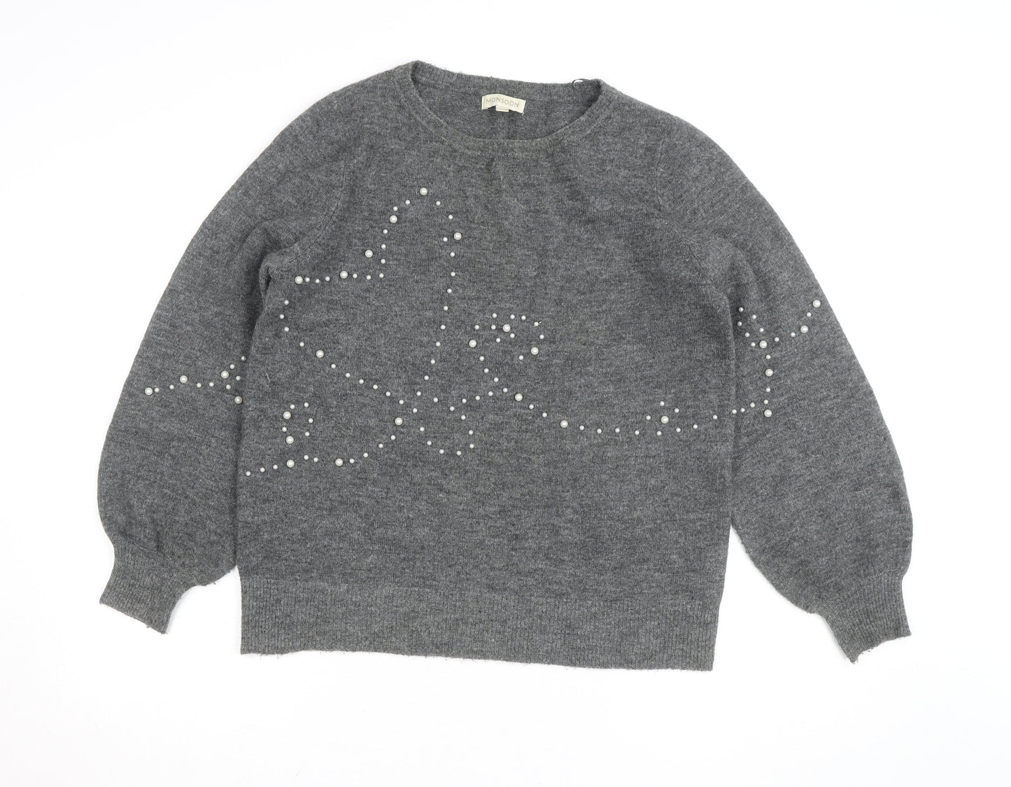 Monsoon Women's Grey Wool Blend Beaded Pullover Jumper M