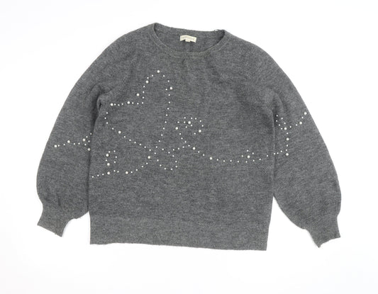 Monsoon Women's Grey Wool Blend Beaded Pullover Jumper M