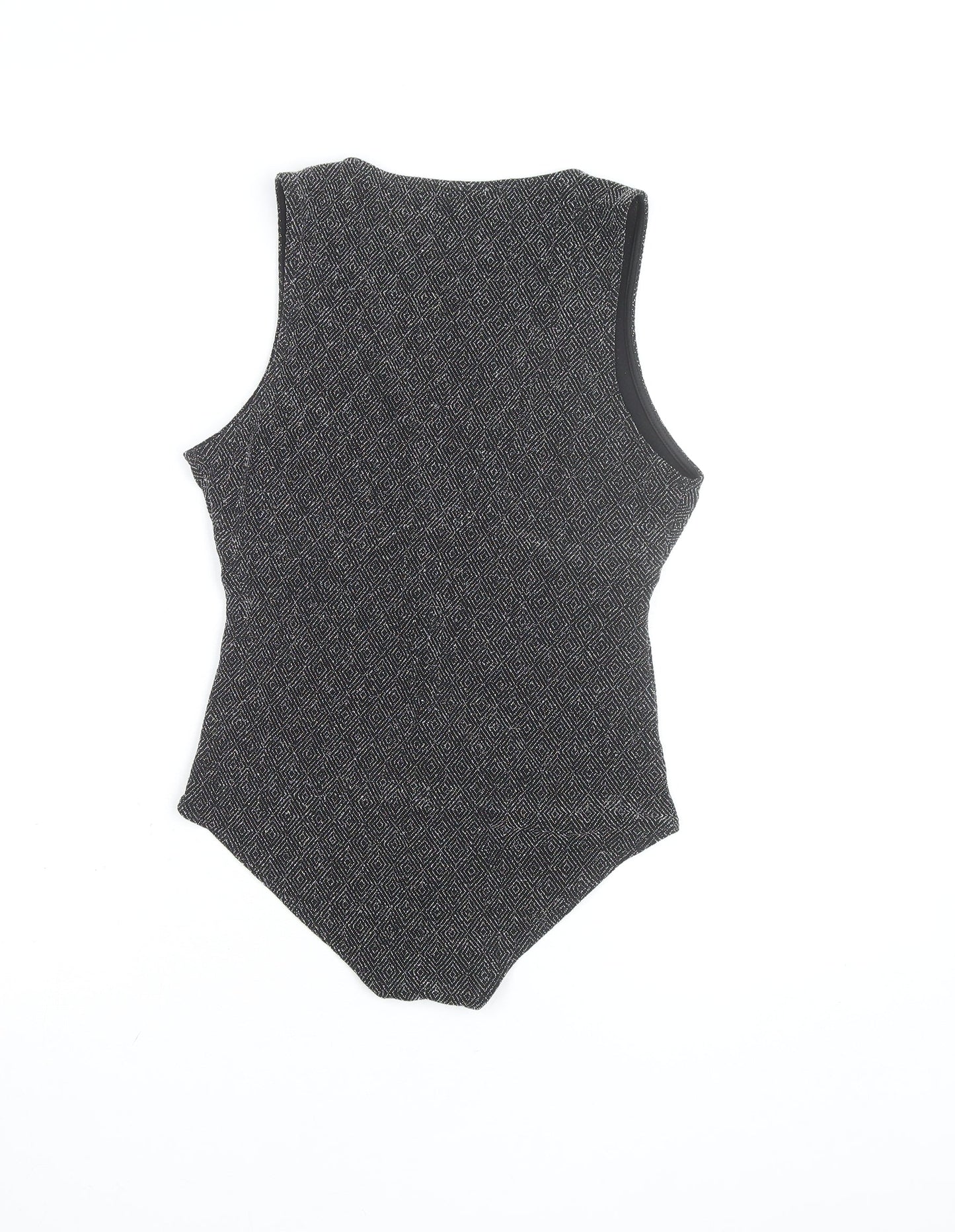 Topshop Women Black Metallic V-Neck Sleeveless Bodysuit Size 14