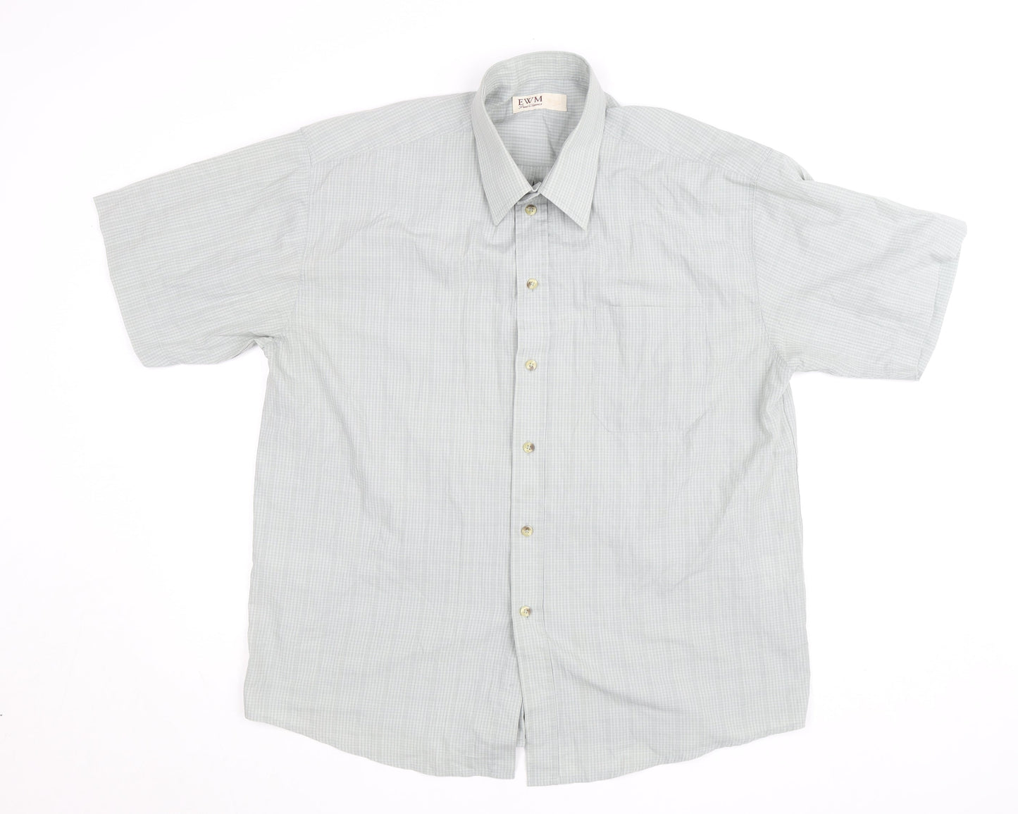 EWM Men's Grey Check Short Sleeve Button-Up Shirt Size L
