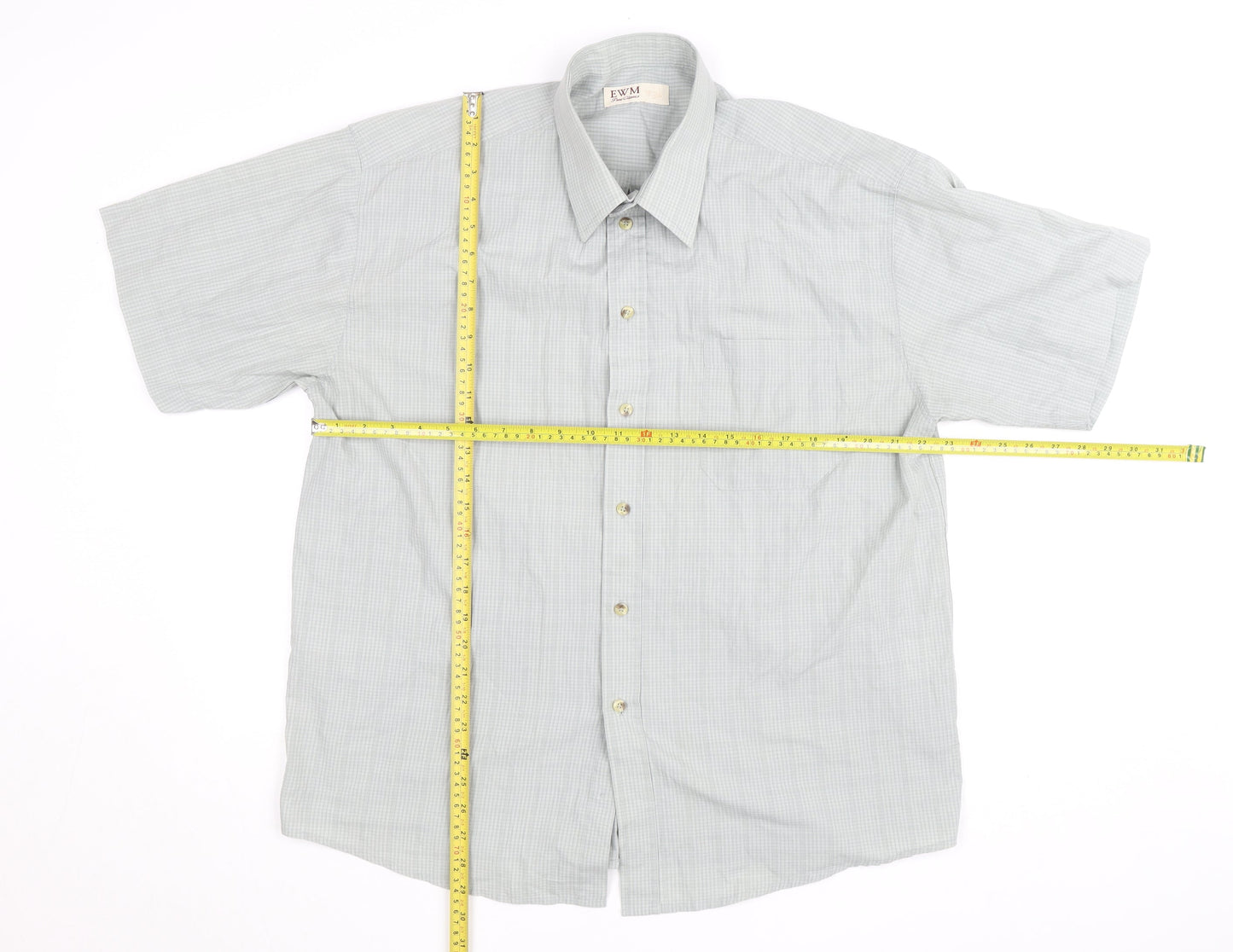 EWM Men's Grey Check Short Sleeve Button-Up Shirt Size L
