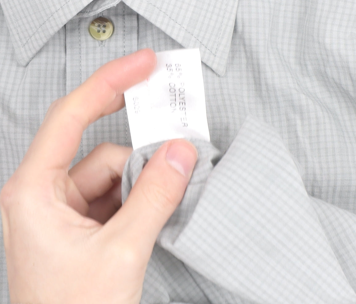 EWM Men's Grey Check Short Sleeve Button-Up Shirt Size L