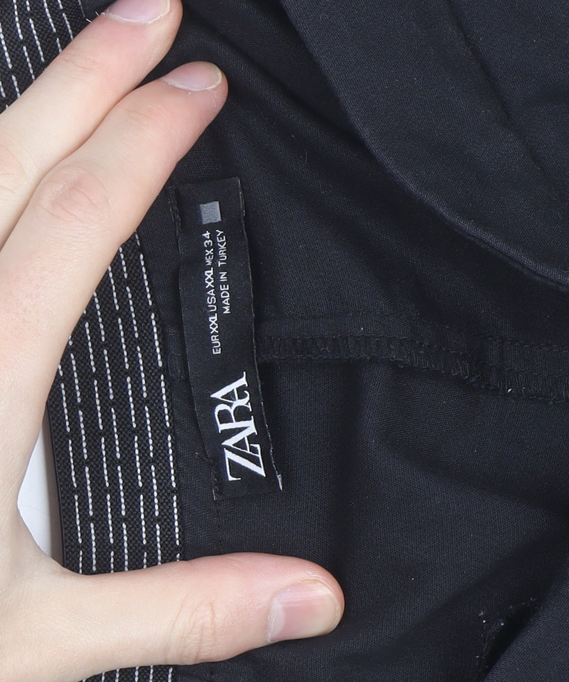 Zara Women Black Cropped Stretch Trousers Size 18