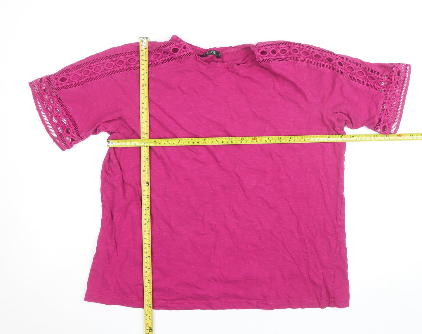 Dunnes Women’s Pink Cotton Crochet Short Sleeve T-Shirt L