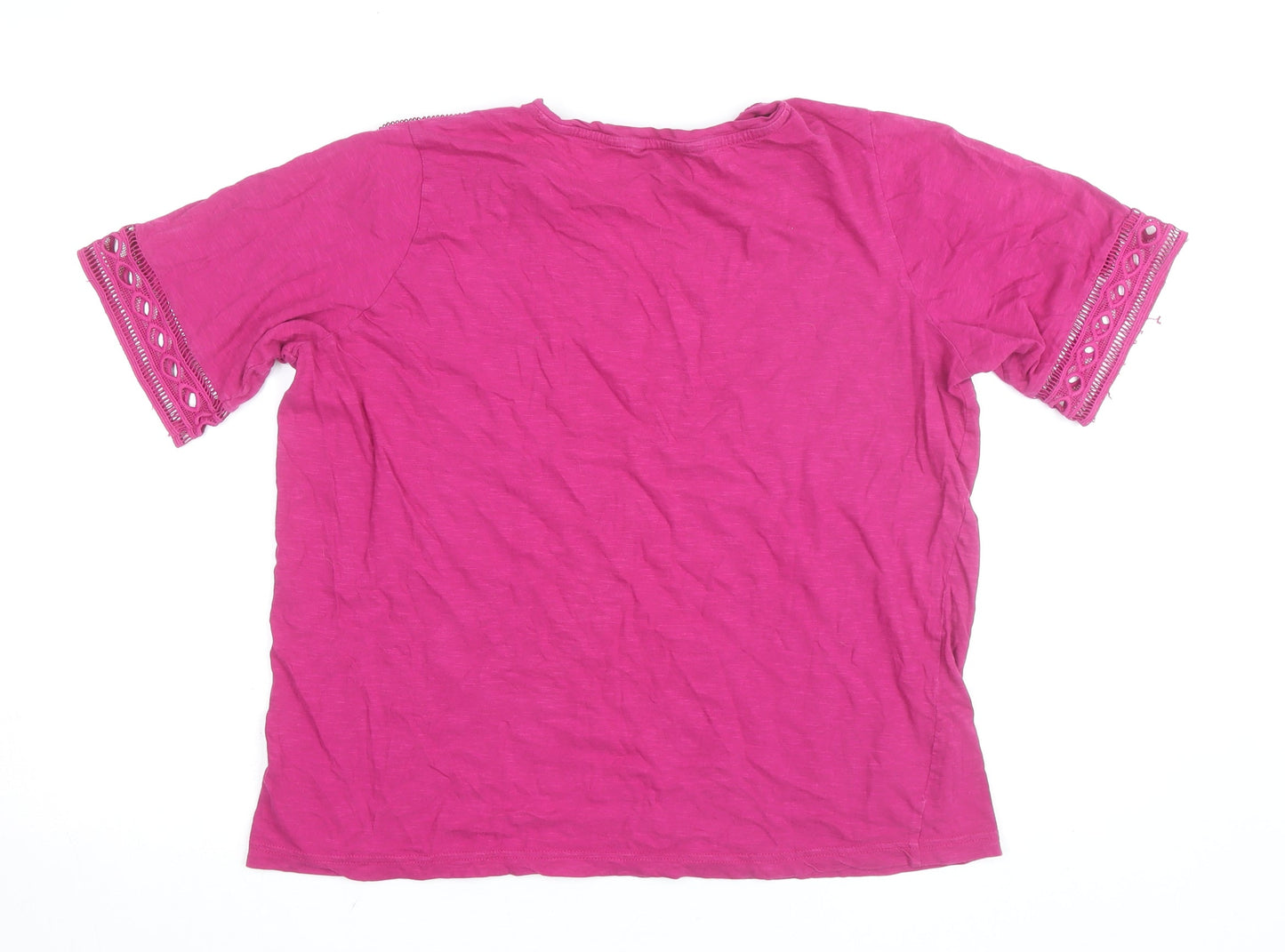 Dunnes Women’s Pink Cotton Crochet Short Sleeve T-Shirt L