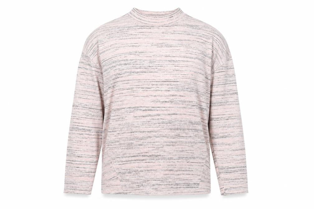 Marks & Spencer Womens Pink Striped Mock Neck Long Sleeve Top Size L