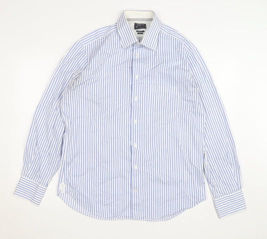 Arrow Men's Blue Striped Regular Fit 42cm Cotton Dress Shirt