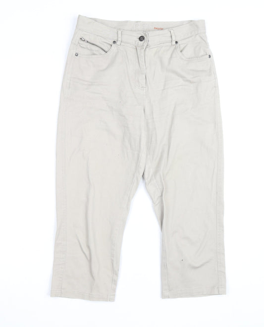 Jensen Women’s Beige Cropped Trousers Size 8 Regular Cotton Blend