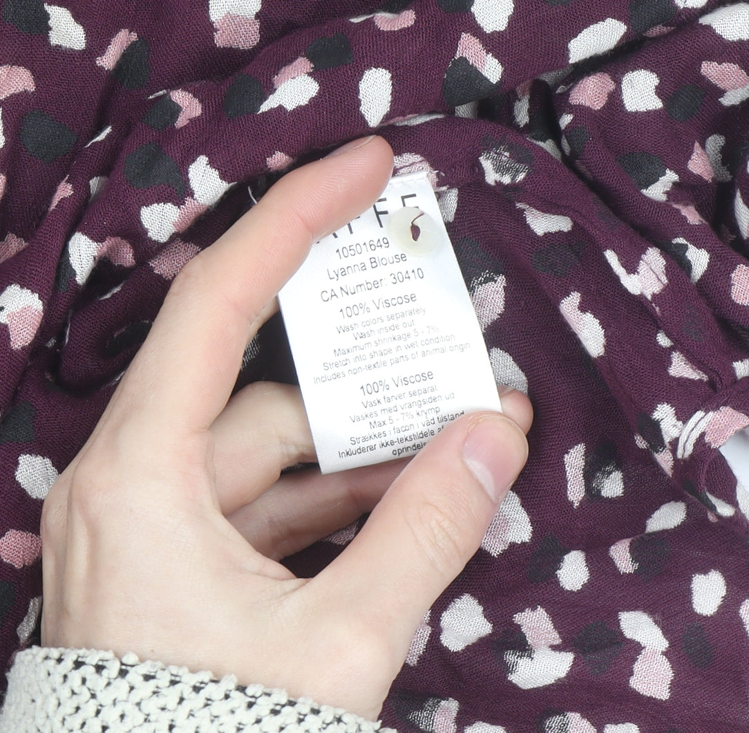 Kaffe Women's Purple Animal Print Viscose Long Sleeve Blouse Size 10