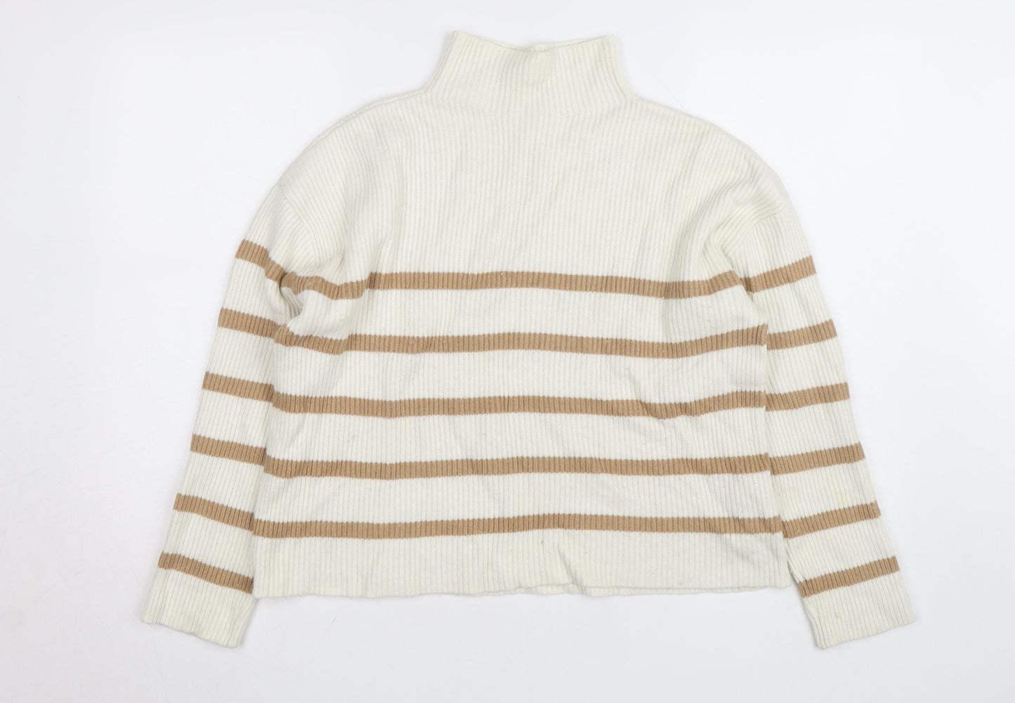 Hobbs Women’s Beige Striped Roll Neck Wool Blend Jumper Size M