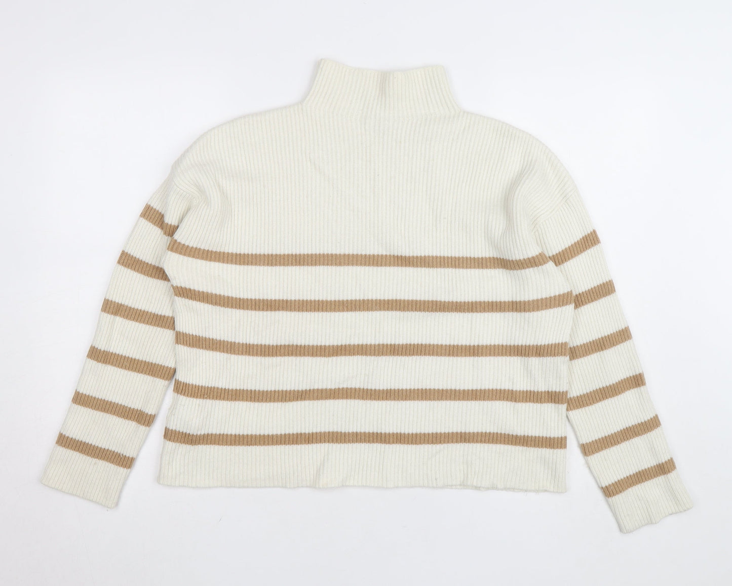 Hobbs Women’s Beige Striped Roll Neck Wool Blend Jumper Size M