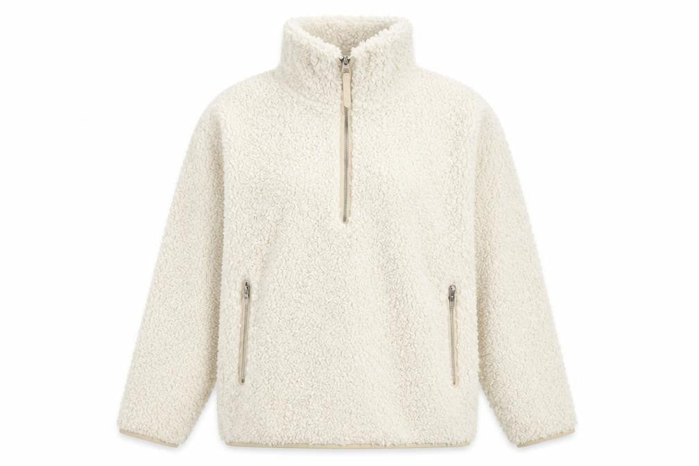 H&M Women’s Ivory Fleece 1/4 Zip Pullover Jumper XS