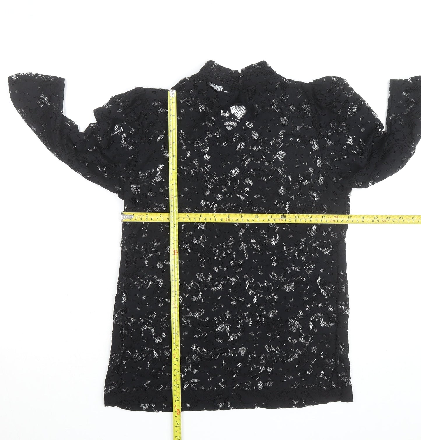 Vila Clothes Women's Black Lace High Neck 3/4 Sleeve Blouse Size 10
