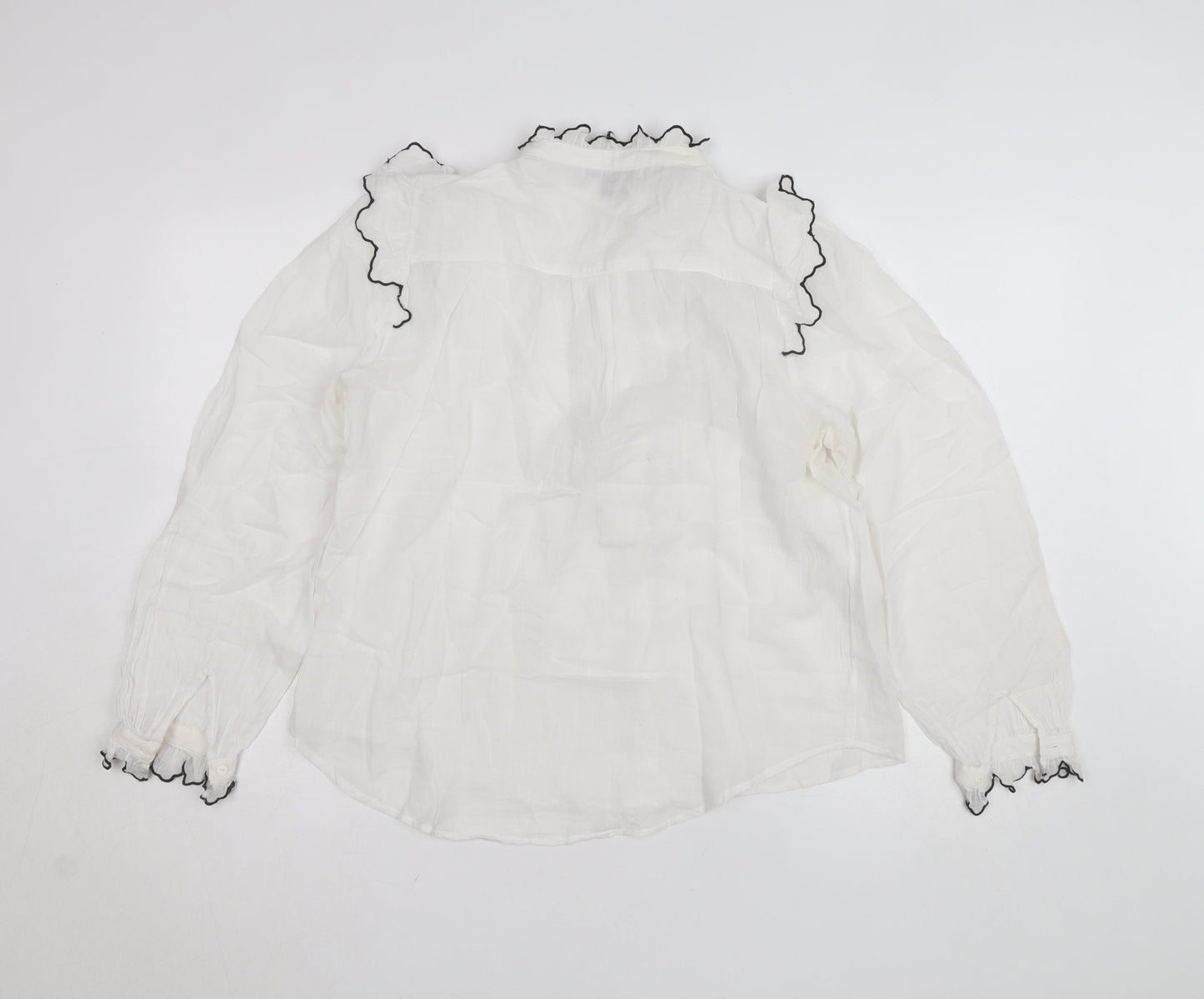 Mango Women's White Ruffle Long Sleeve Blouse Size 12