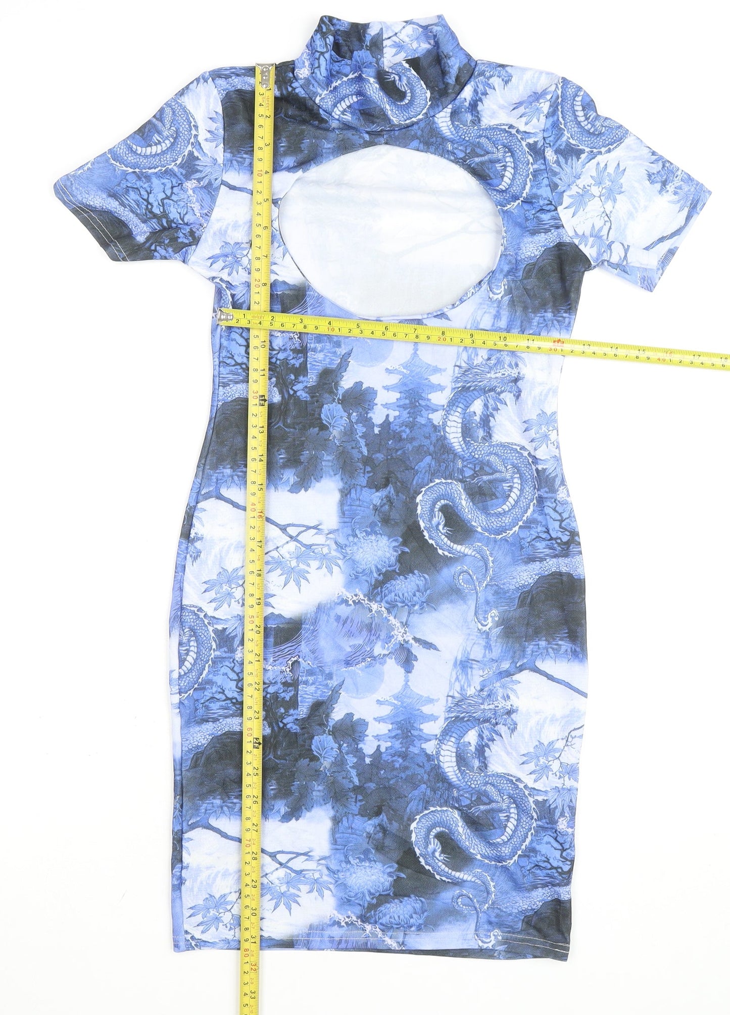 PrettyLittleThing Women's Blue Dragon Print Bodycon Dress Size 8