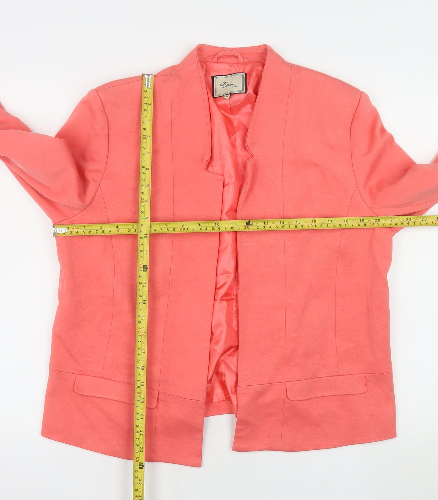 Evita Gold Women Coral Blazer Size 16 Tailored Long Sleeve Jacket