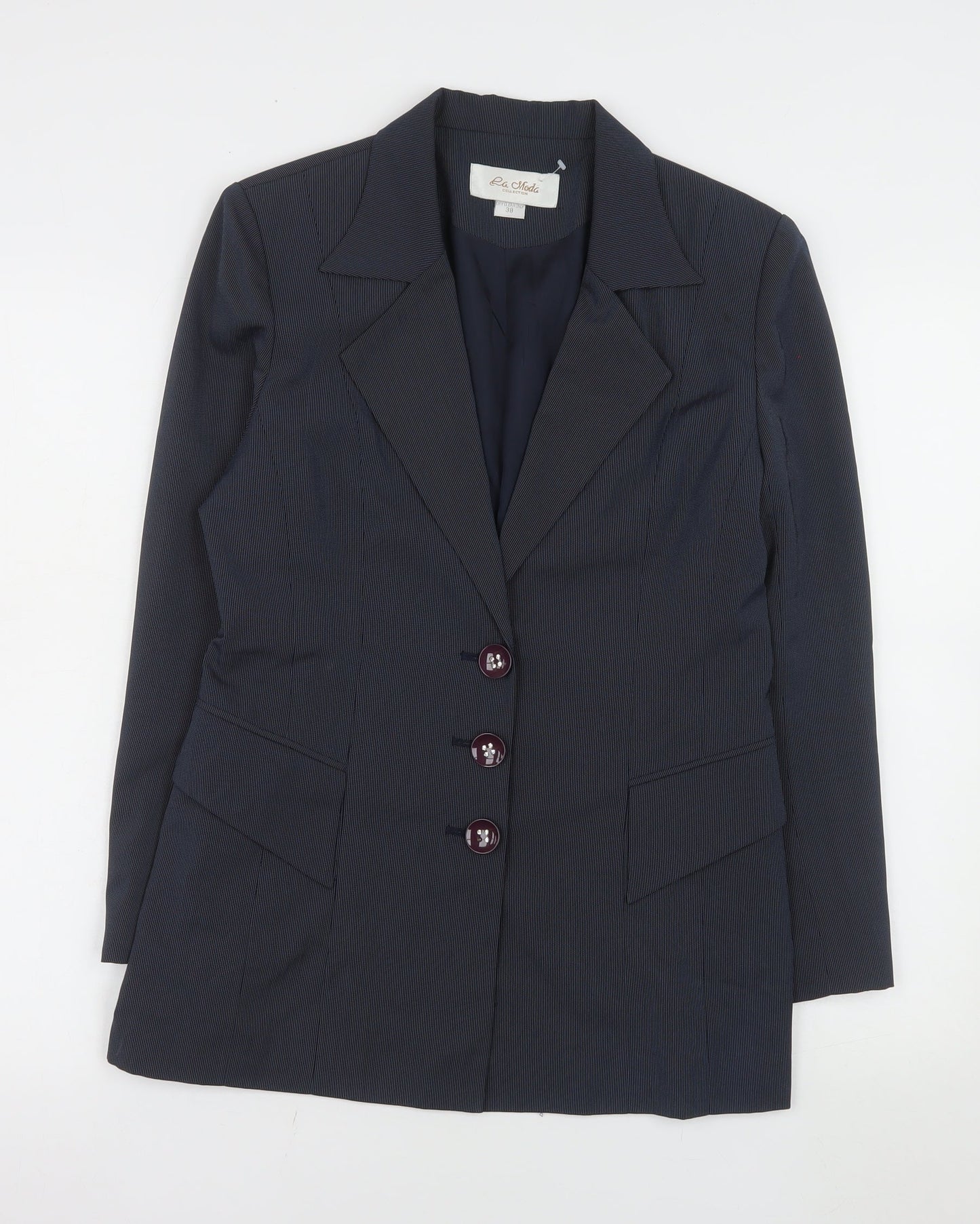 La Moda Women Blue Pinstripe Single-Breasted Blazer Size 10