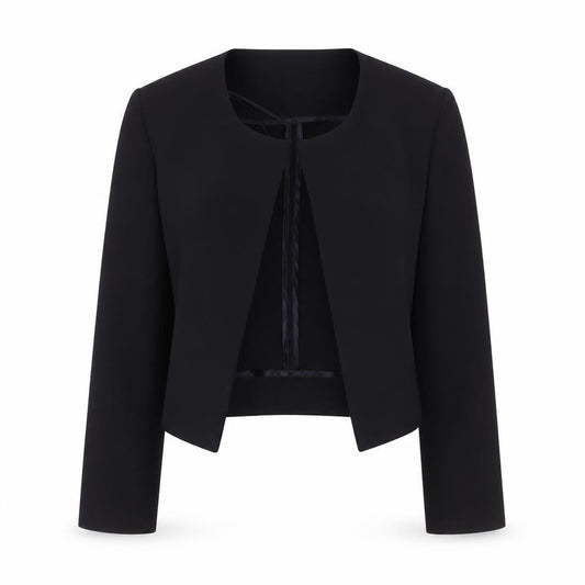 Comma Women Black Cropped Suit Jacket Size 12 Polyester Blend Lined Blazer