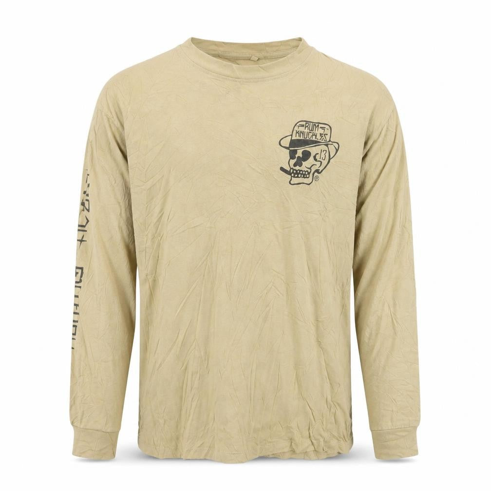 Rum Knuckles Mens Beige Skull Graphic Long Sleeve Cotton Top M