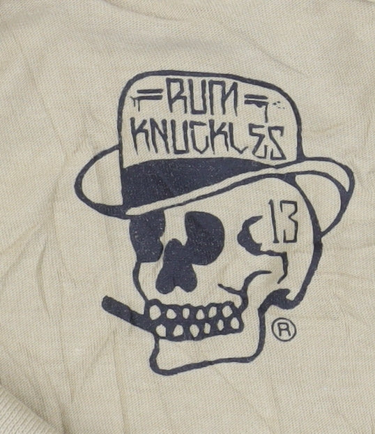 Rum Knuckles Mens Beige Skull Graphic Long Sleeve Cotton Top M