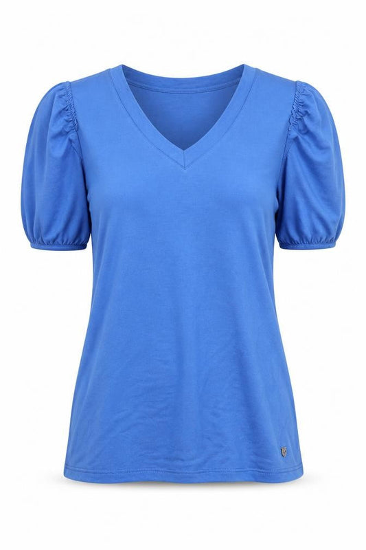 Marble Womens Blue V-Neck Puff Sleeve Jersey T-Shirt XS