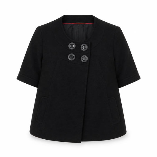 Betty Jackson Black Women's Black Size 14 Short Sleeve Double-Breasted Blazer
