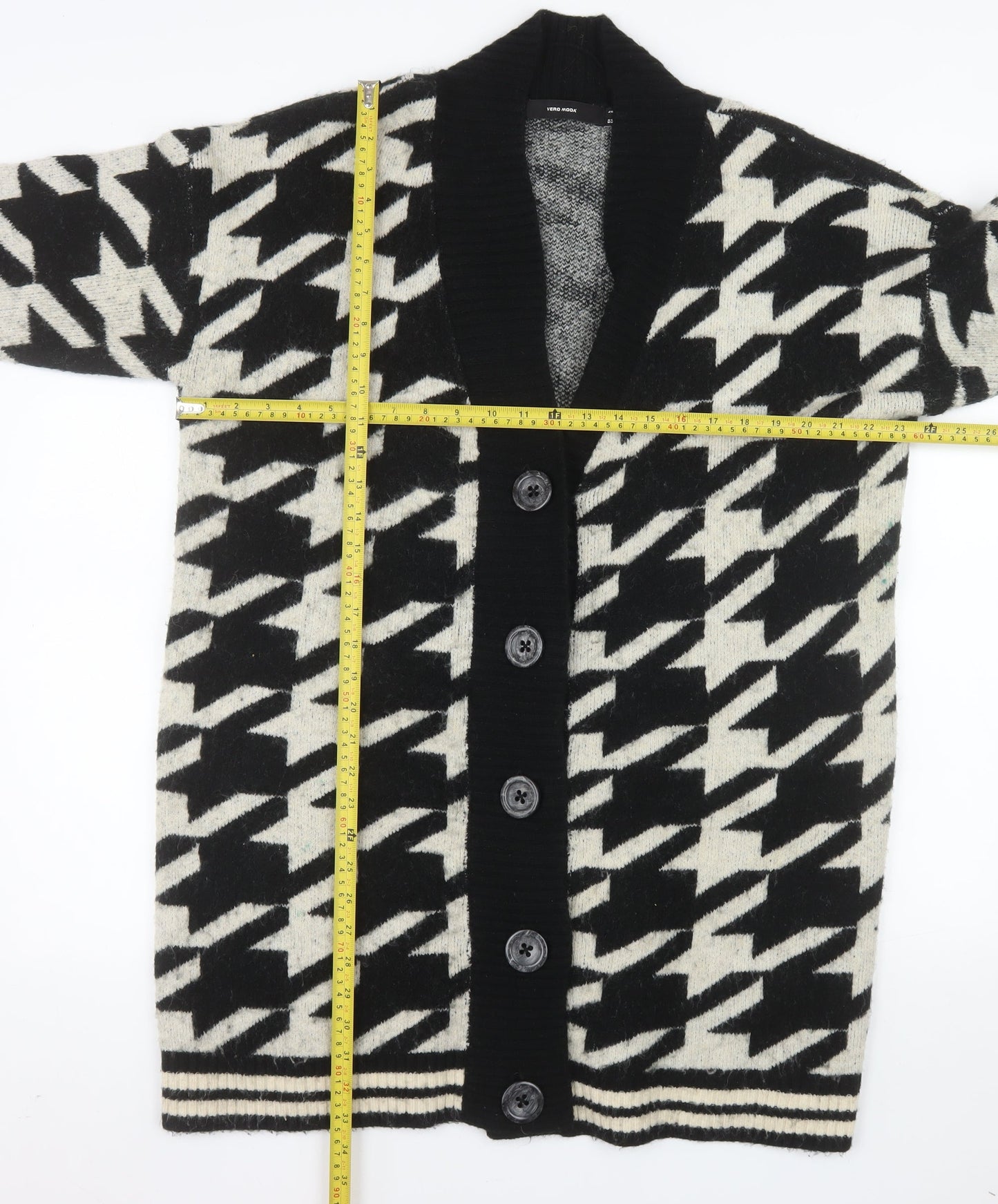 Vero Moda Women’s Black & White Houndstooth Cardigan L Knit
